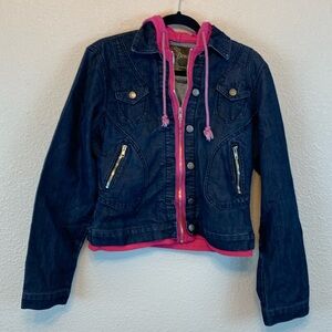 Rustic Denim jean jacket sz S casual preppy hoodie layer western cowgirl 90s